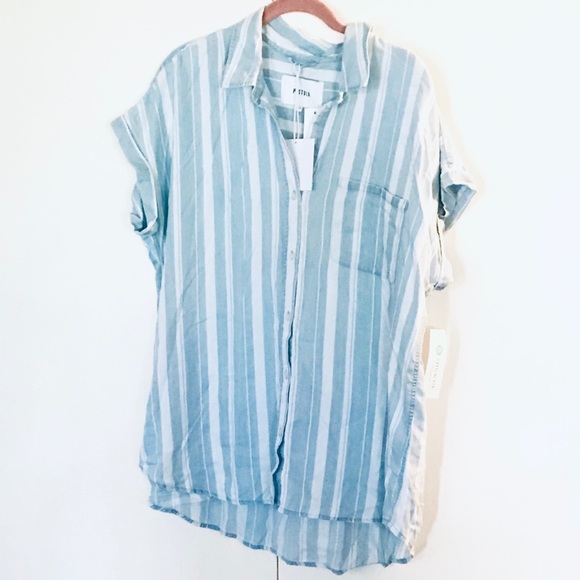 🎊HOST PICK🎊 PISTOLA’s💙Ava Striped Button Down Hi-Low👚XXLG - Picture 3 of 16